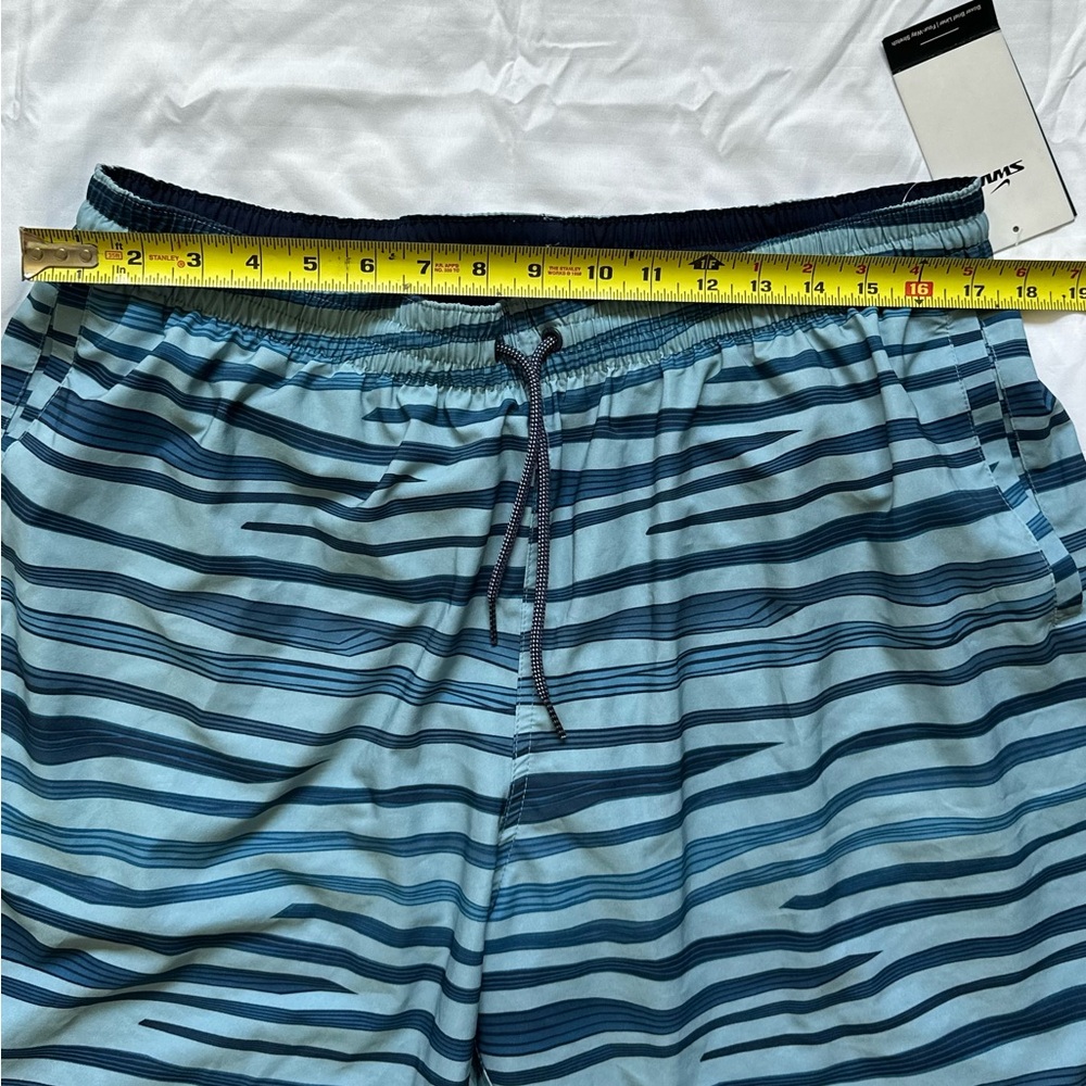 Nike Men's Aqua and Navy Striped Swim Shorts - Picture 5 of 8